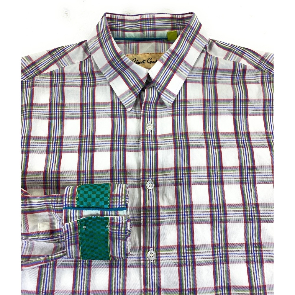 Robert Graham Men's TAILORED FIT Flip Cuff Cotton Multicolored Plaid Shirt Large